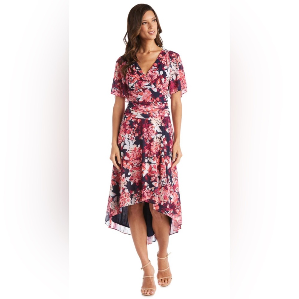 Floral V-Neck High-Low Wrap Dress - Pink Floral